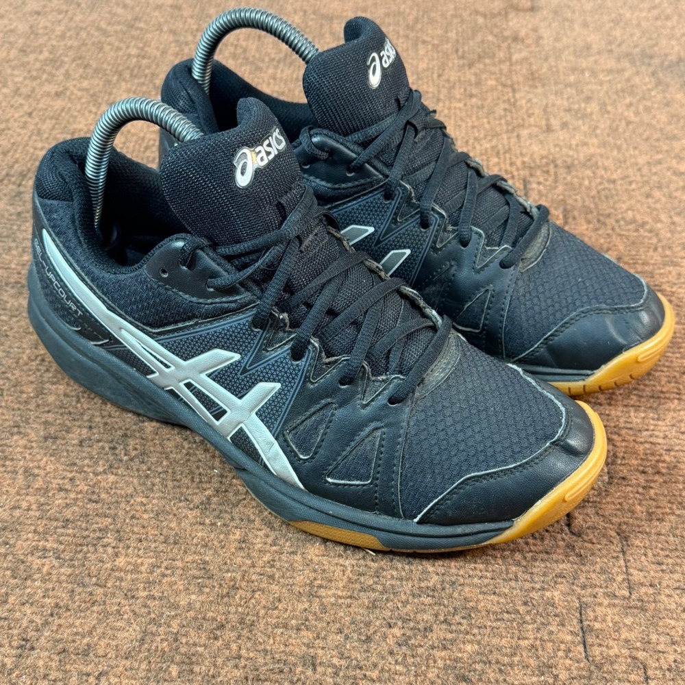 used B+  Asics Gel-Upcourt Womens Black Silver Indoor Court Shoes C413N Gum Sole